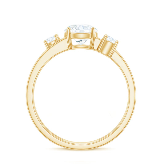 0.9 Carat Brilliant Cut Moissanite 3 Stone Engagement Ring with Double Band
