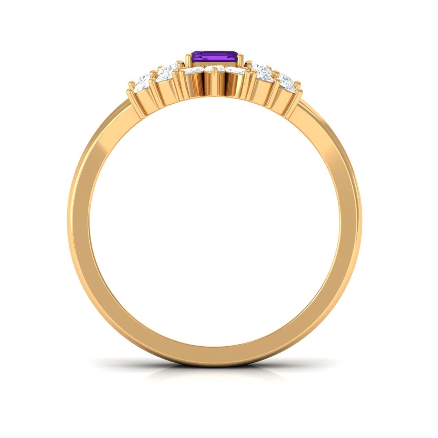 1.4 Carat Amethyst Emerald Cut Engagement Ring with Diamond Wedding Band