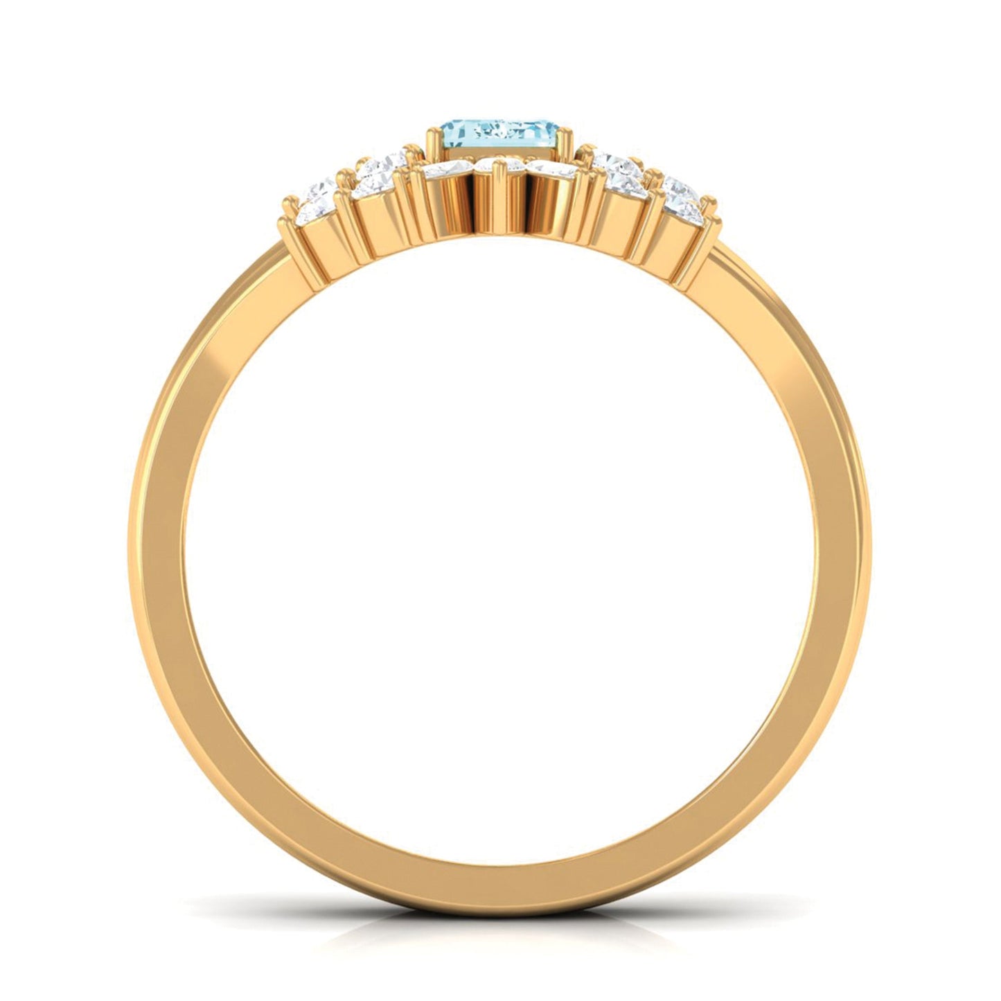 Natural Emerald Cut Aquamarine Marriage Ring Set with Diamond