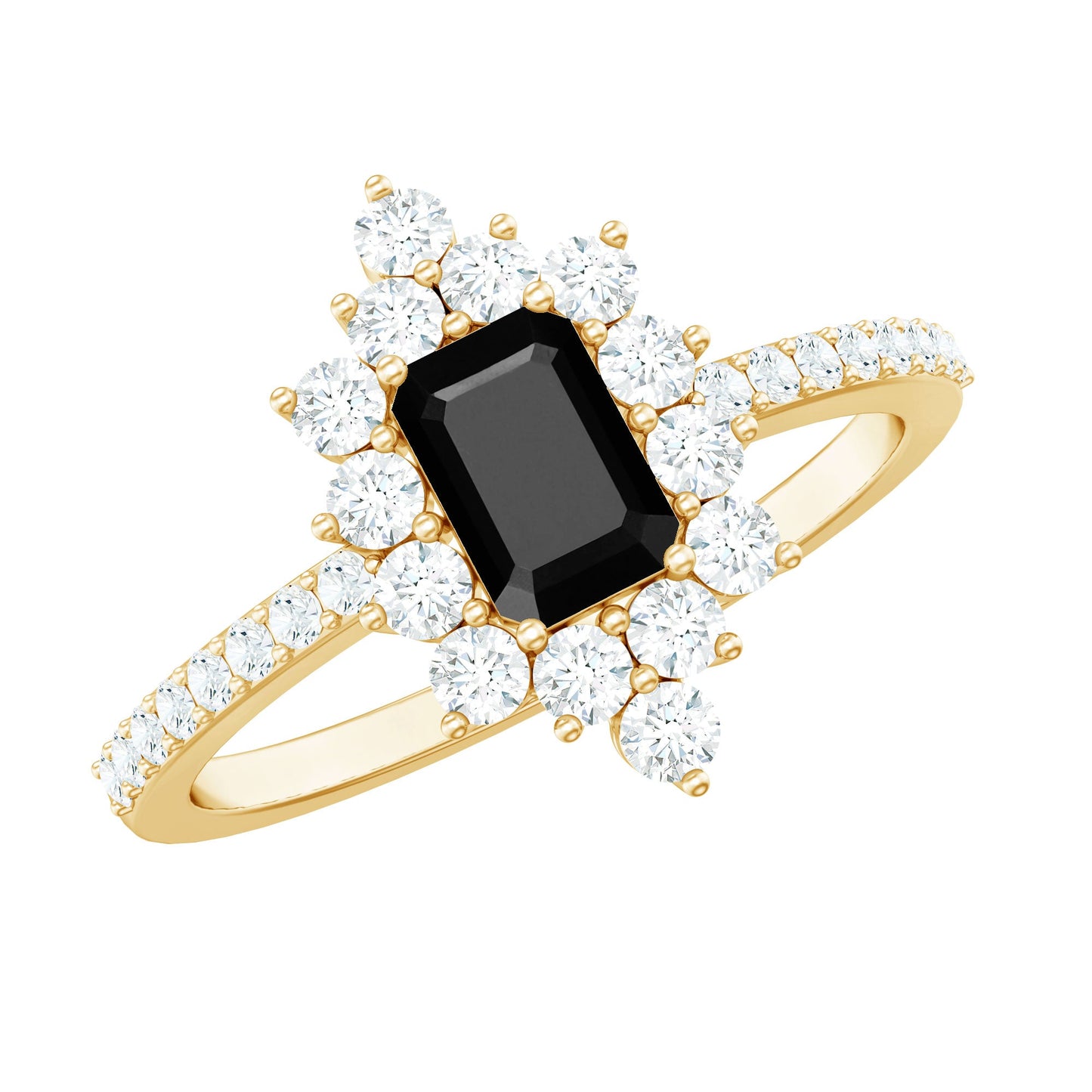 Vintage Style 1.6 Carat Lab Grown Black and White Diamond Emerald Cut Engagement Ring