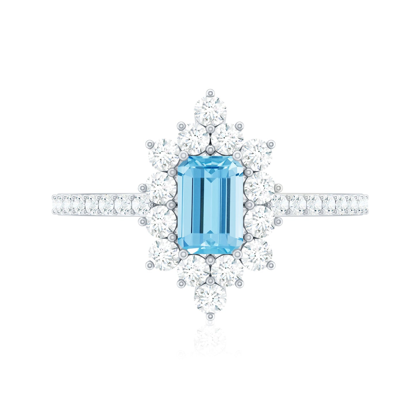 Vintage Looking Aquamarine and Diamond Halo Engagement Ring