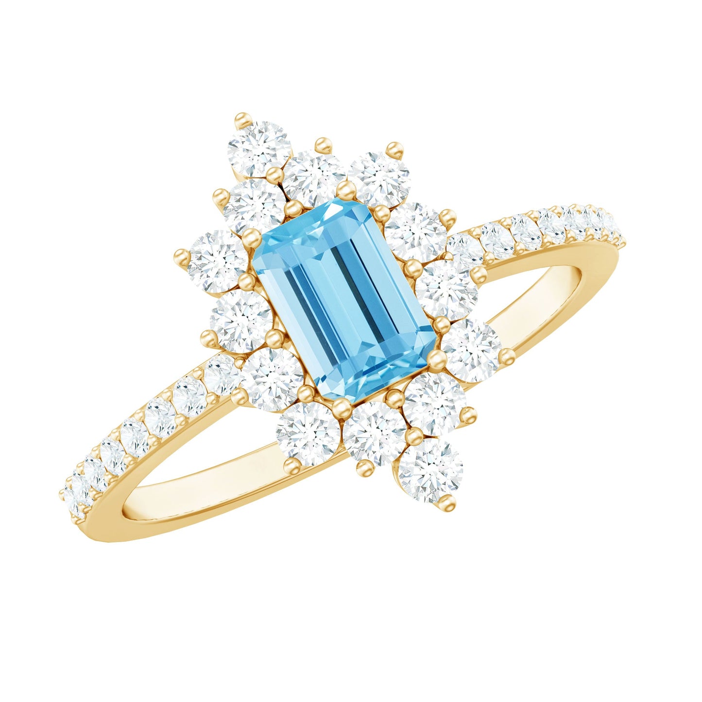 Vintage Looking Aquamarine and Diamond Halo Engagement Ring