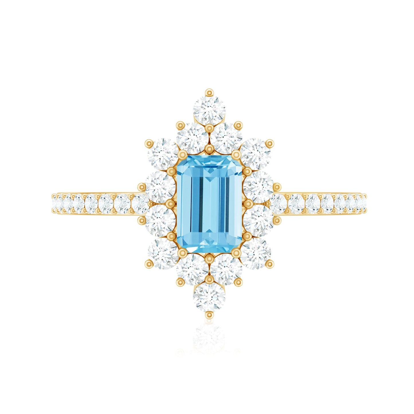 Vintage Looking Aquamarine and Diamond Halo Engagement Ring