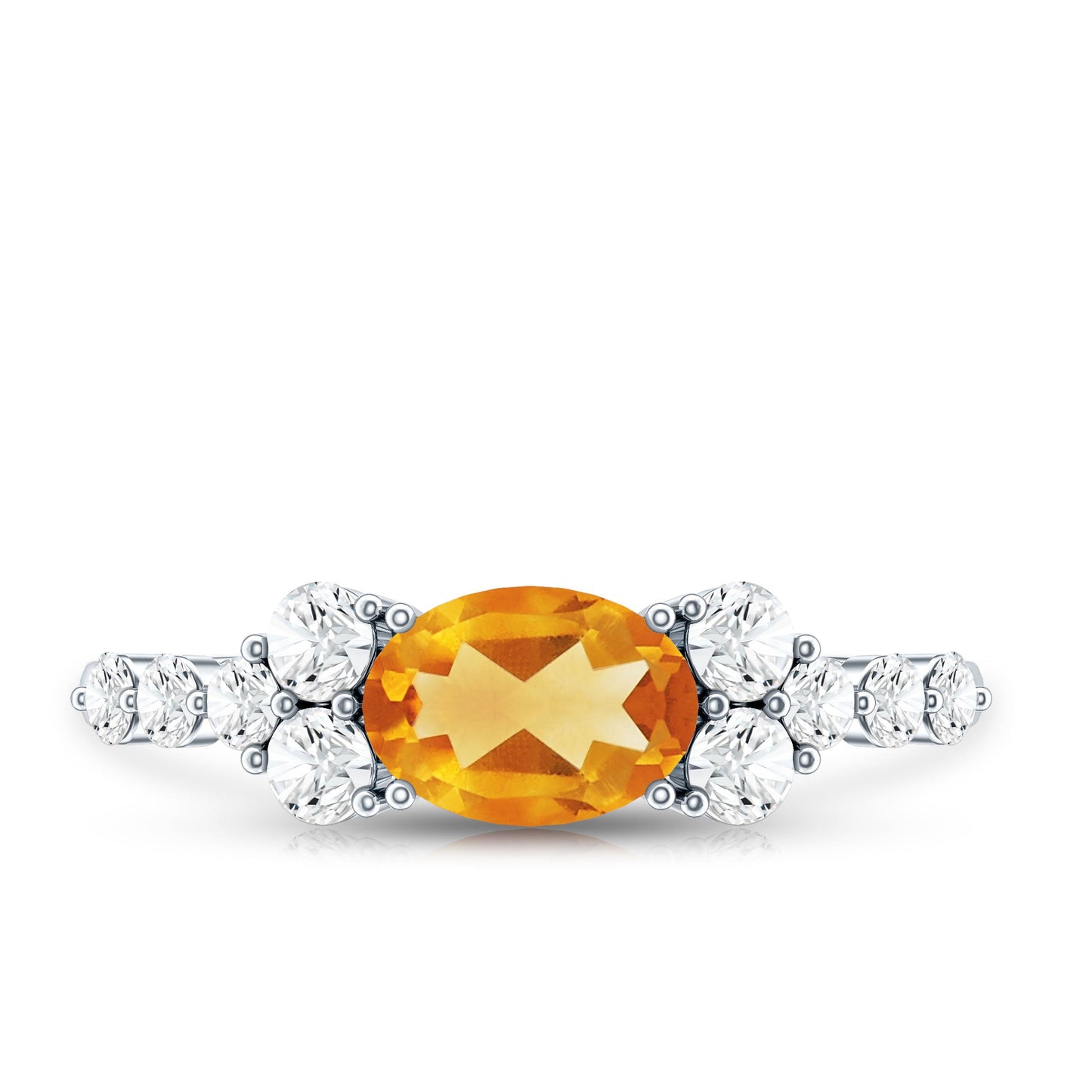 Certified Real Oval Citrine East West Engagement Ring with Diamond