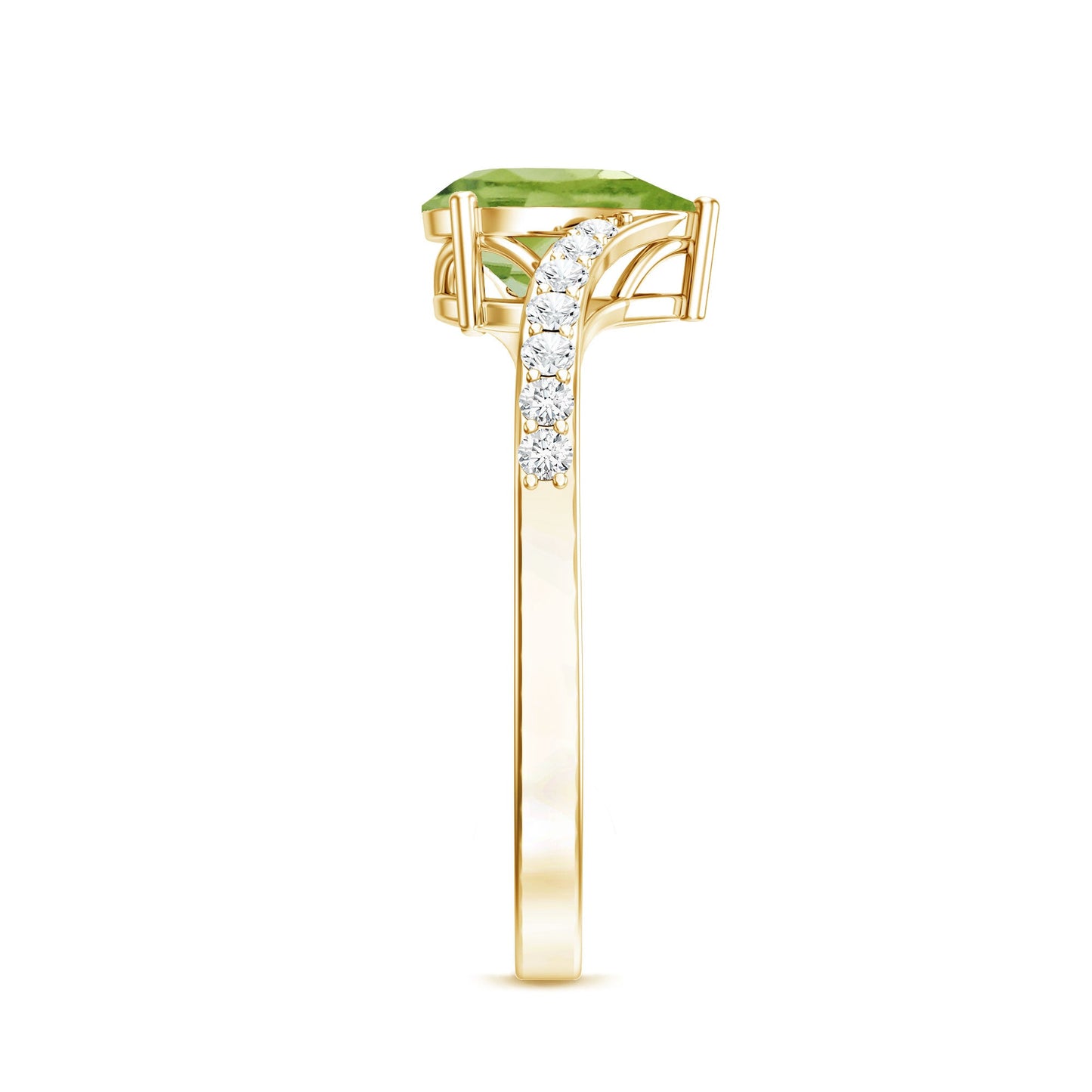 1 Carat Pear Shaped Peridot Engagement Ring with Diamond Bypass Shank
