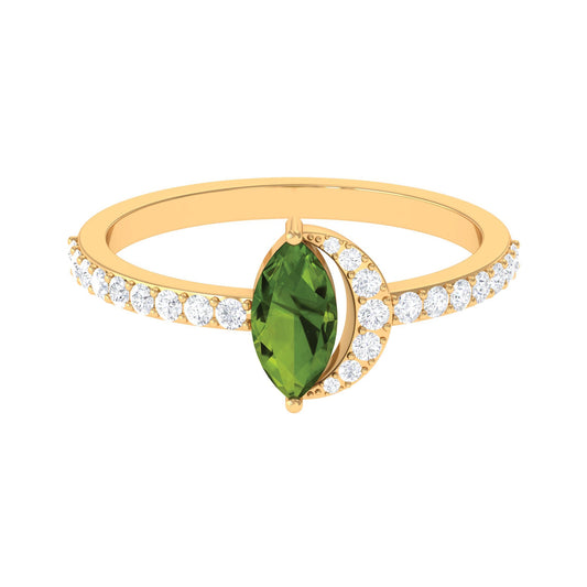0.7 Carat Marquise Cut Peridot Ring with Diamond Accent