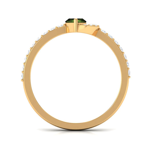 0.7 Carat Marquise Cut Peridot Ring with Diamond Accent