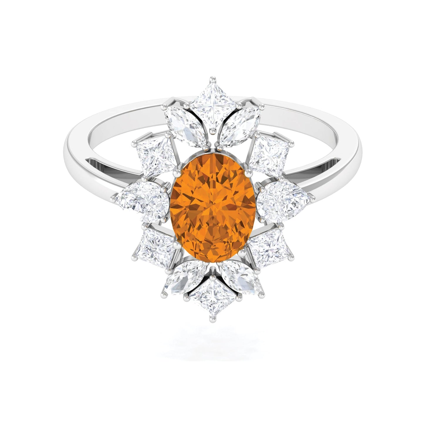 1 Carat Oval Cut Citrine Cocktail Ring with Moissanite Stones