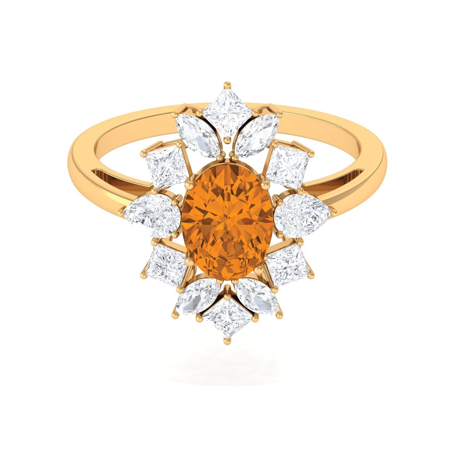 1 Carat Oval Cut Citrine Cocktail Ring with Moissanite Stones