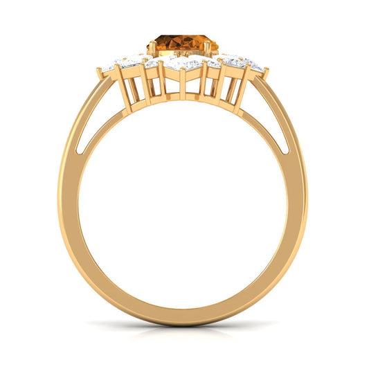 1 Carat Oval Cut Citrine Cocktail Ring with Moissanite Stones