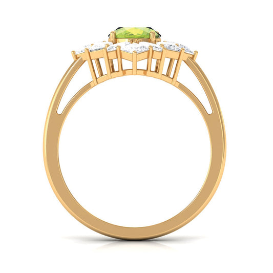 1 Carat Natural Peridot Cocktail Ring with Moissanite Stones