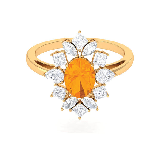 1 Carat Oval Fire Opal Cocktail Engagement Ring with Moissanite