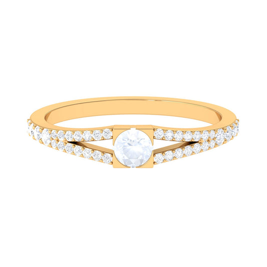 0.3 Carat Minimal Moonstone and Diamond Split Shank Promise Ring