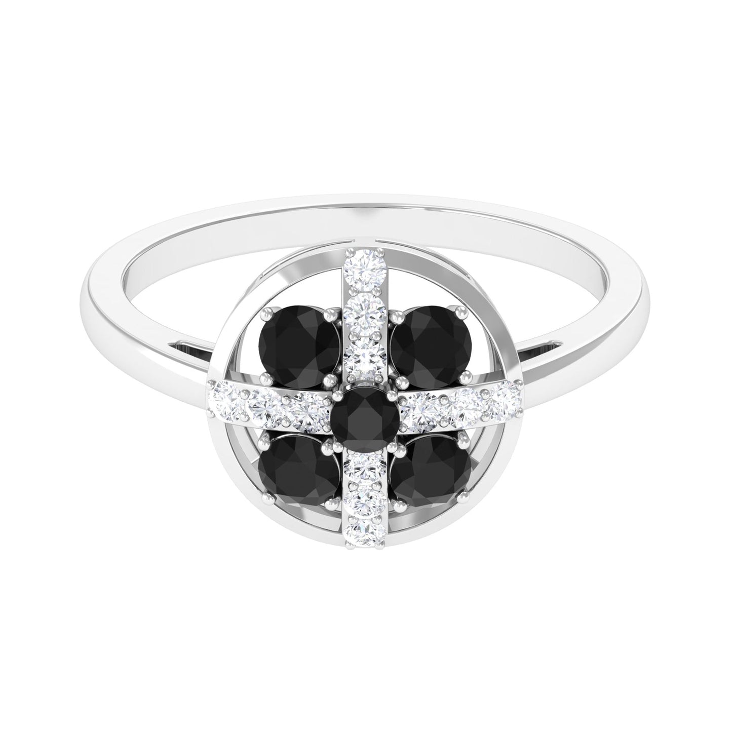 Round Black Spinel Contemporary Ring With Diamond