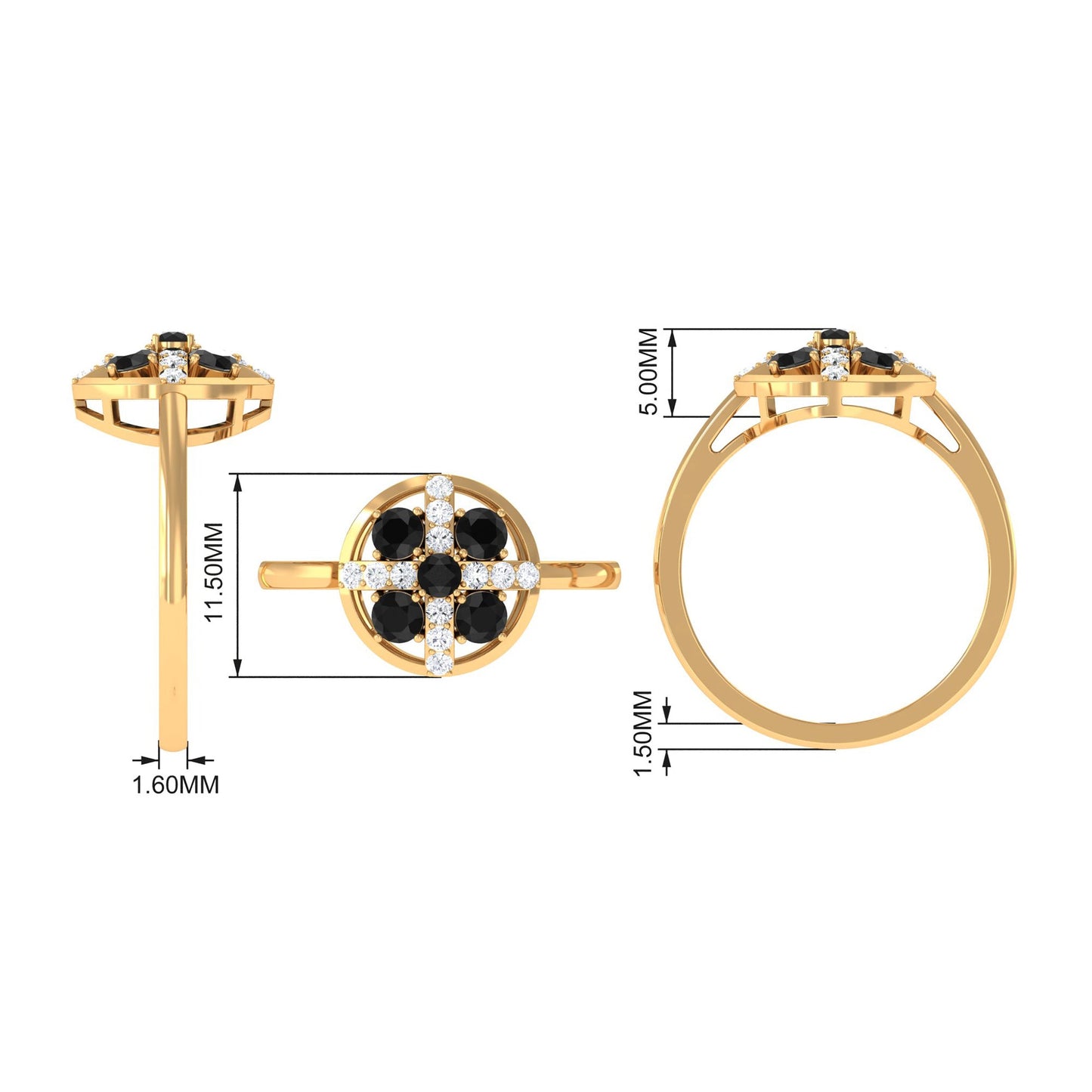 Round Black Spinel Contemporary Ring With Diamond