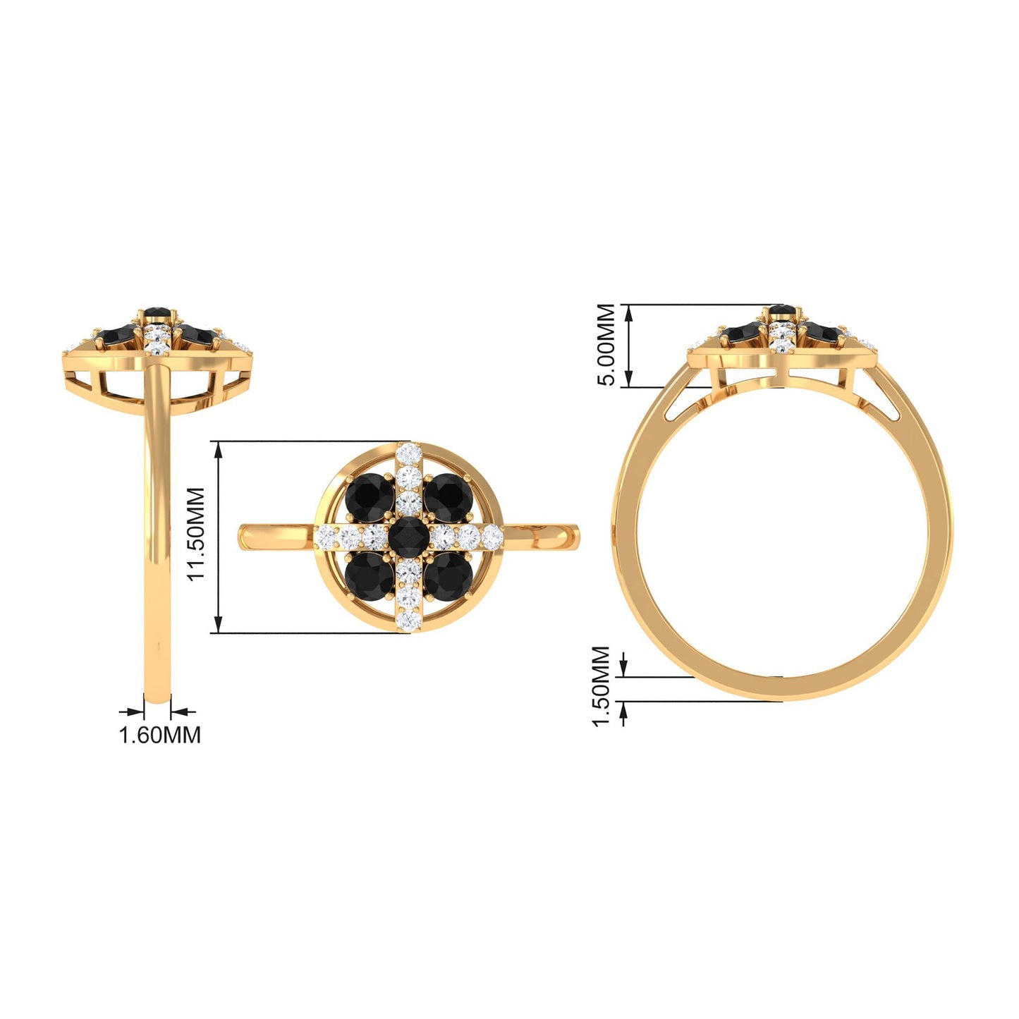 Round Black Spinel Contemporary Ring With Diamond