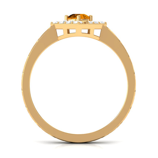 0.50 CT Round Shape Citrine Minimal Textured Ring with Diamond