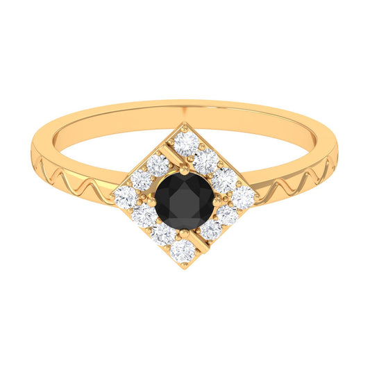 0.4 Carat Black Spinel and Diamond Textured Ring