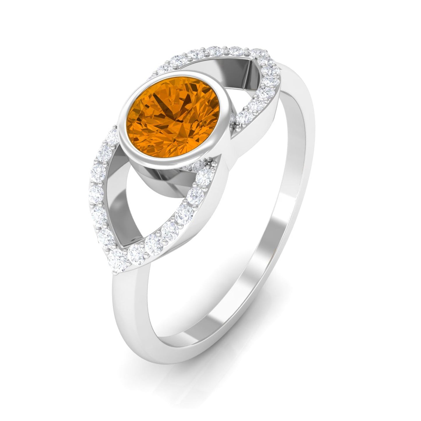 0.5 Carat Split Shank Citrine Solitaire Ring with Diamond Accent