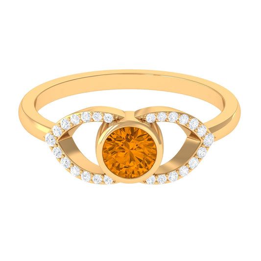 0.5 Carat Split Shank Citrine Solitaire Ring with Diamond Accent