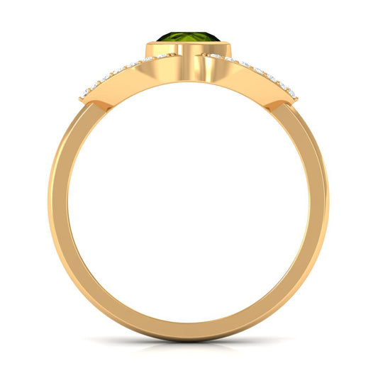 0.5 Carat Split Shank Peridot Solitaire Ring with Diamond Accent