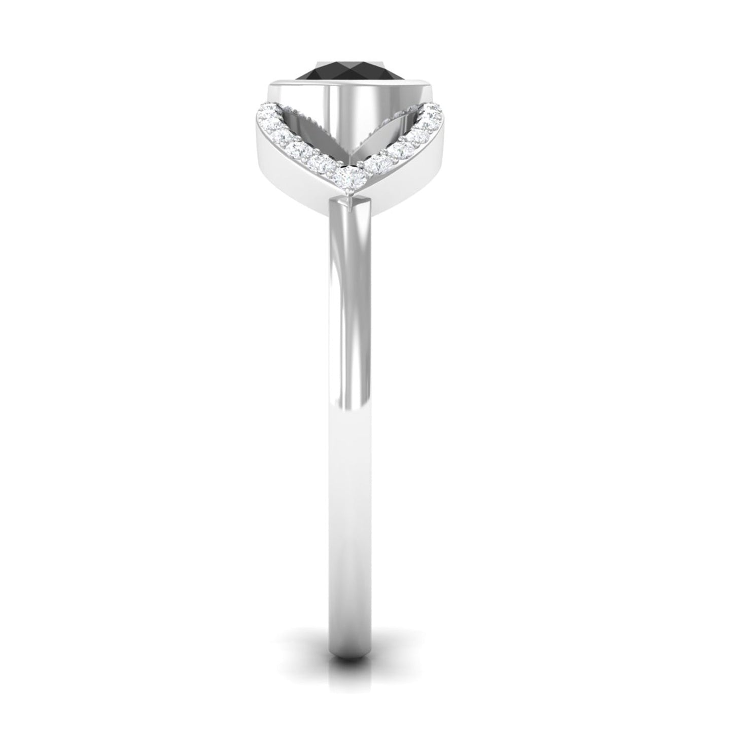 Bezel Set Solitaire Black Spinel and Diamond Ring in Split Shank