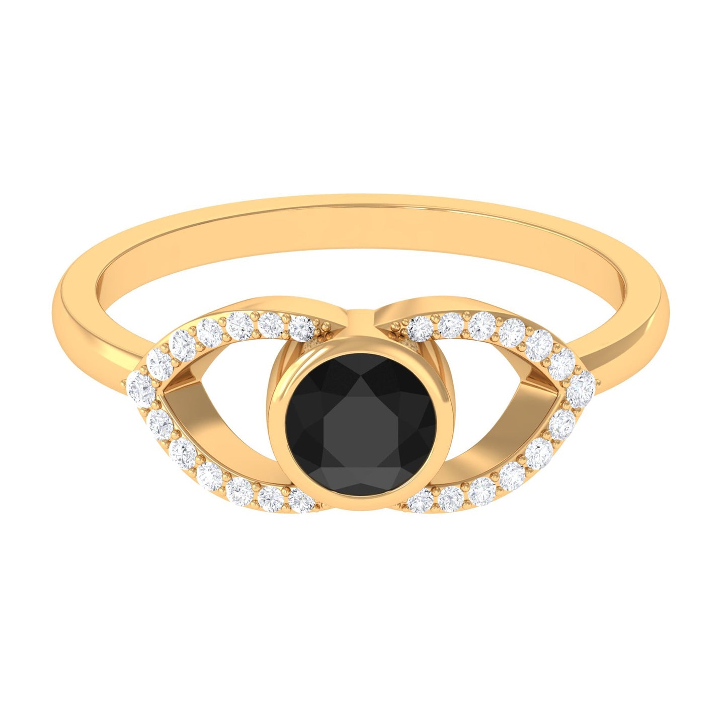 Bezel Set Solitaire Black Spinel and Diamond Ring in Split Shank