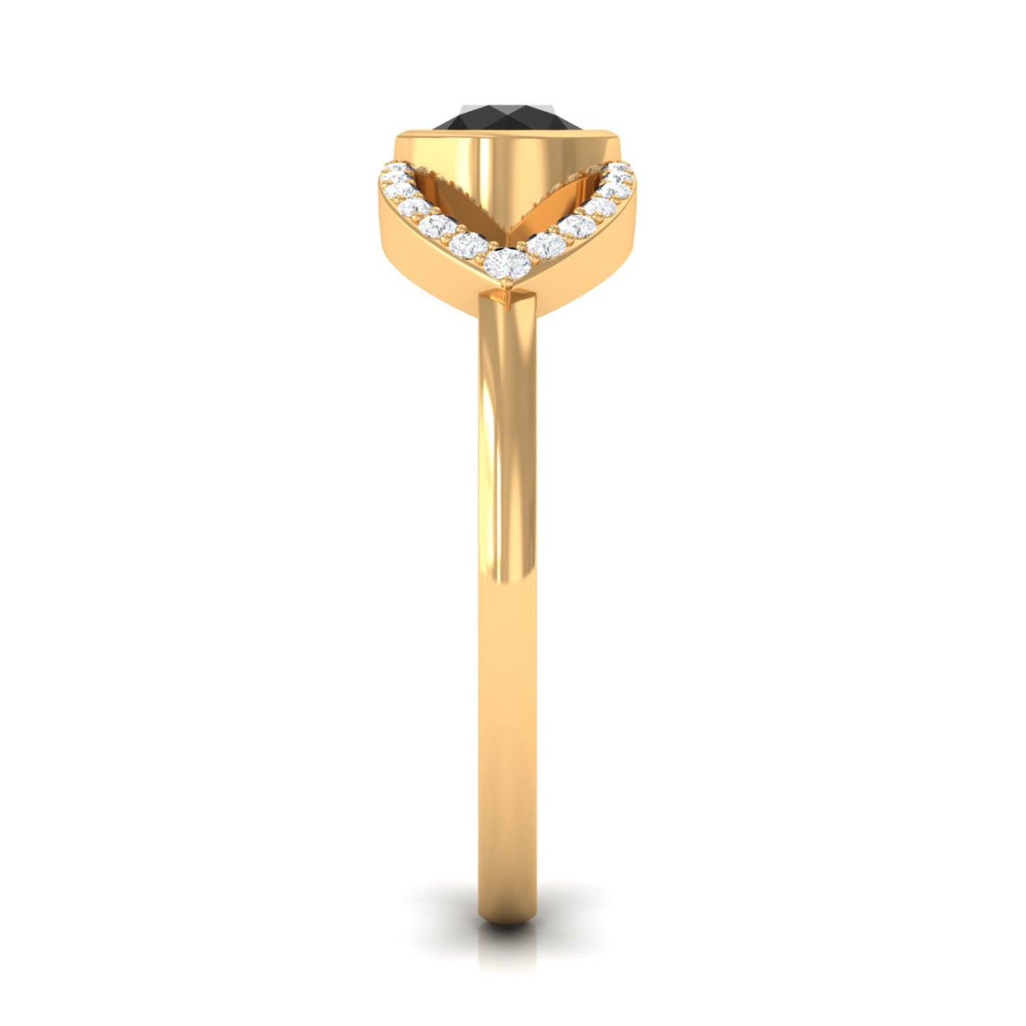 Bezel Set Solitaire Black Spinel and Diamond Ring in Split Shank