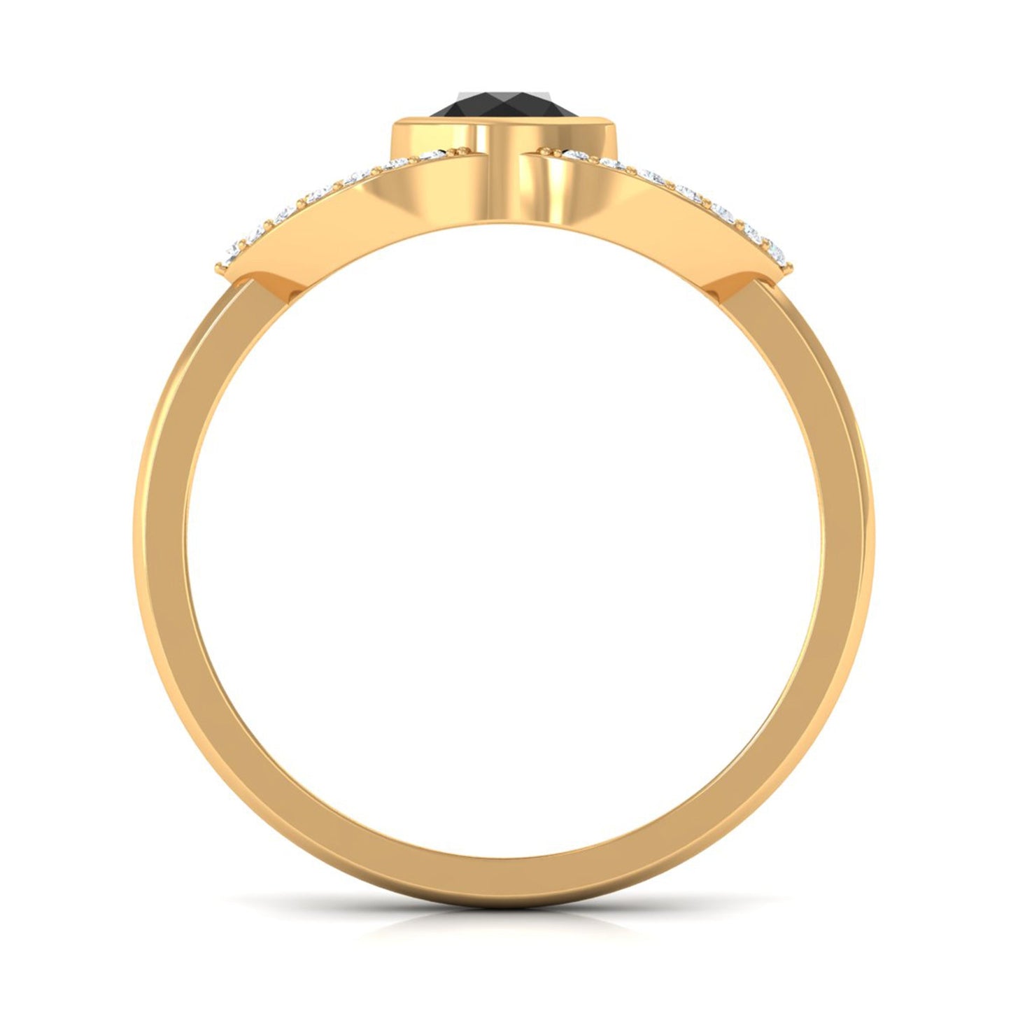 Bezel Set Solitaire Black Spinel and Diamond Ring in Split Shank