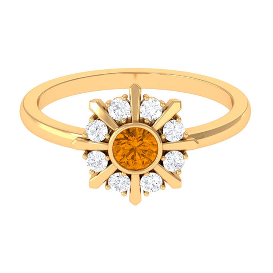 0.50 CT Citrine Statement Ring with Diamond Stones