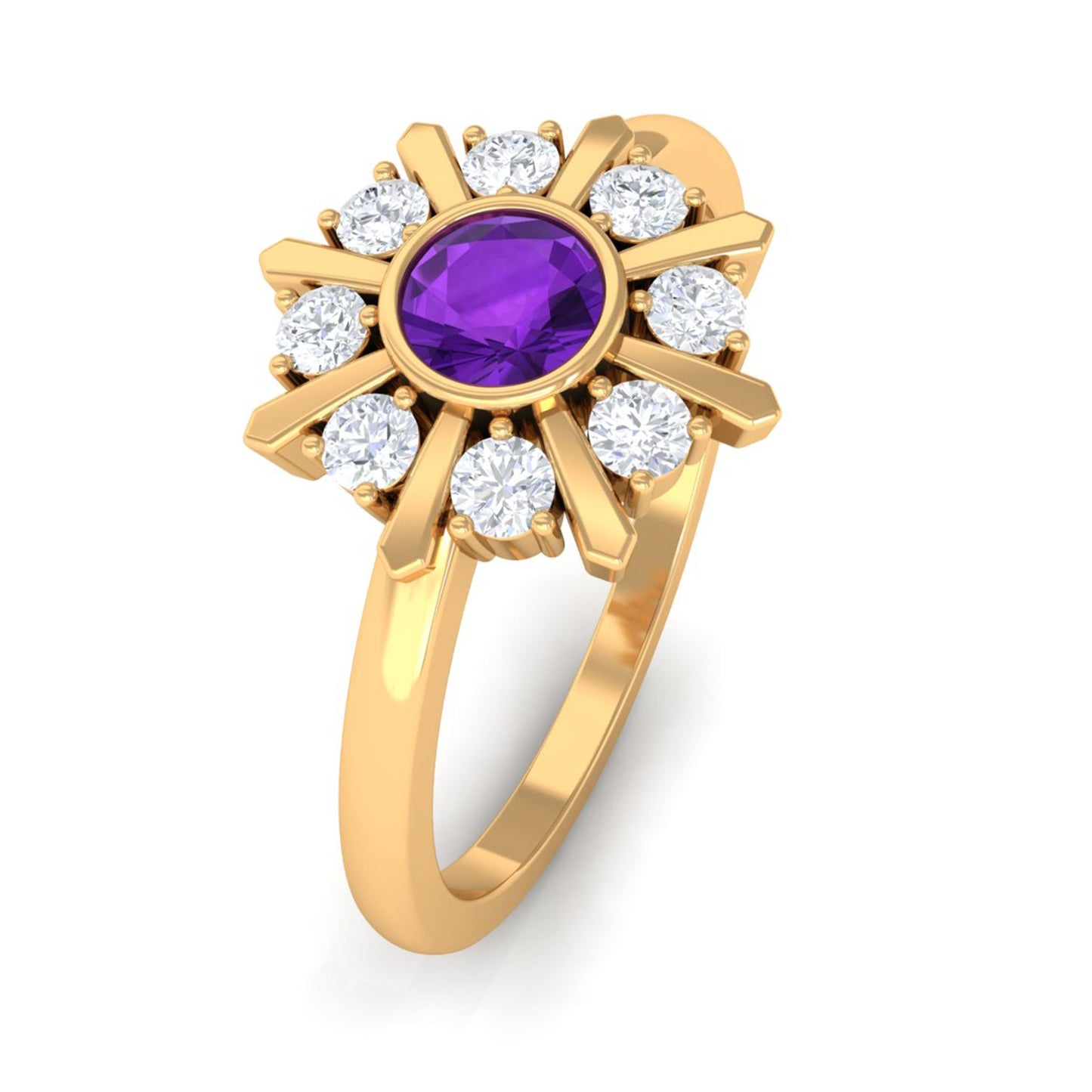 Bezel Set Amethyst Statement Ring with Diamond