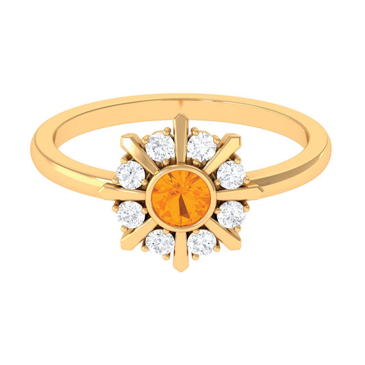 0.4 Carat Bezel Set Fire Opal Statement Ring with Diamond