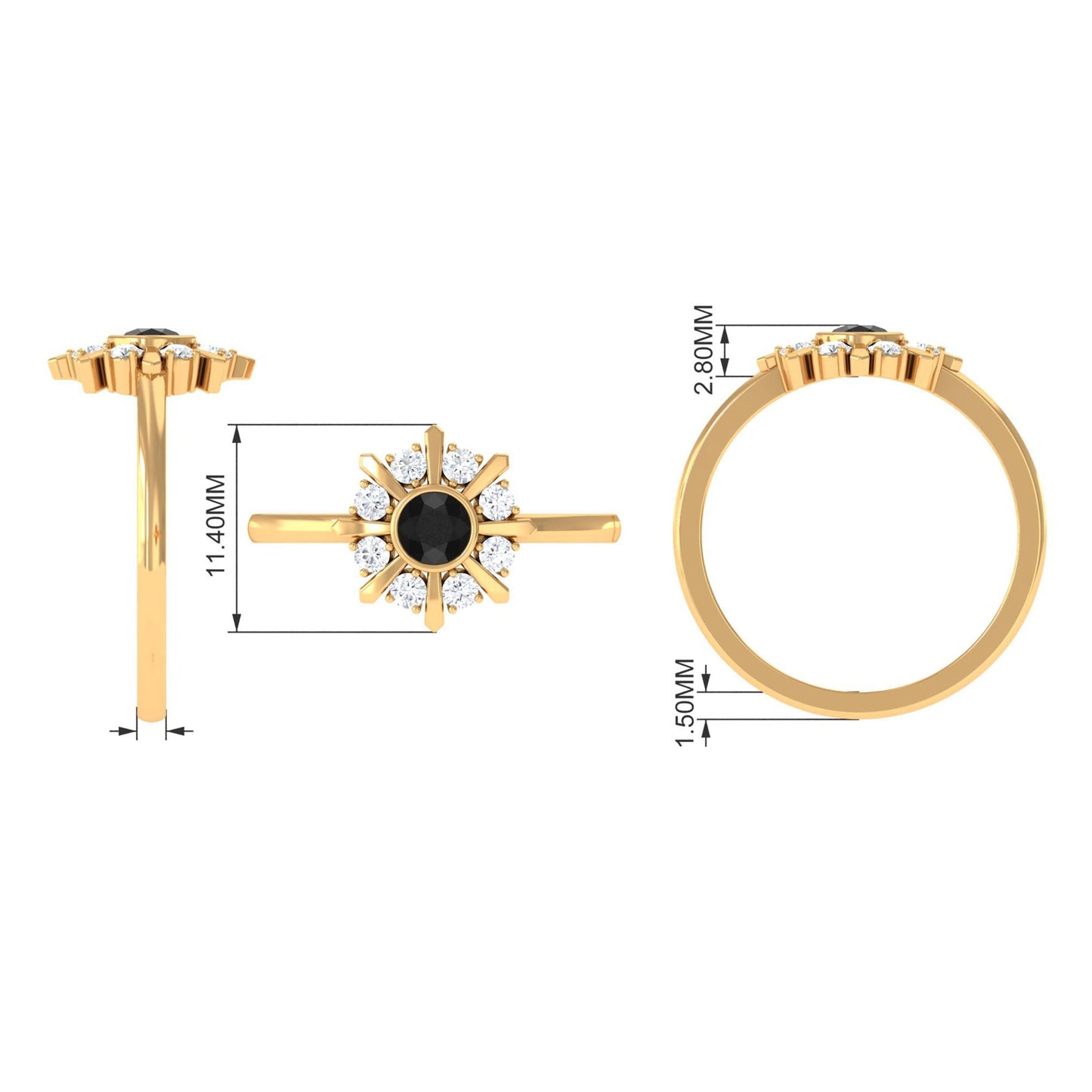 0.4 Carat Black Spinel and Diamond Statement Ring