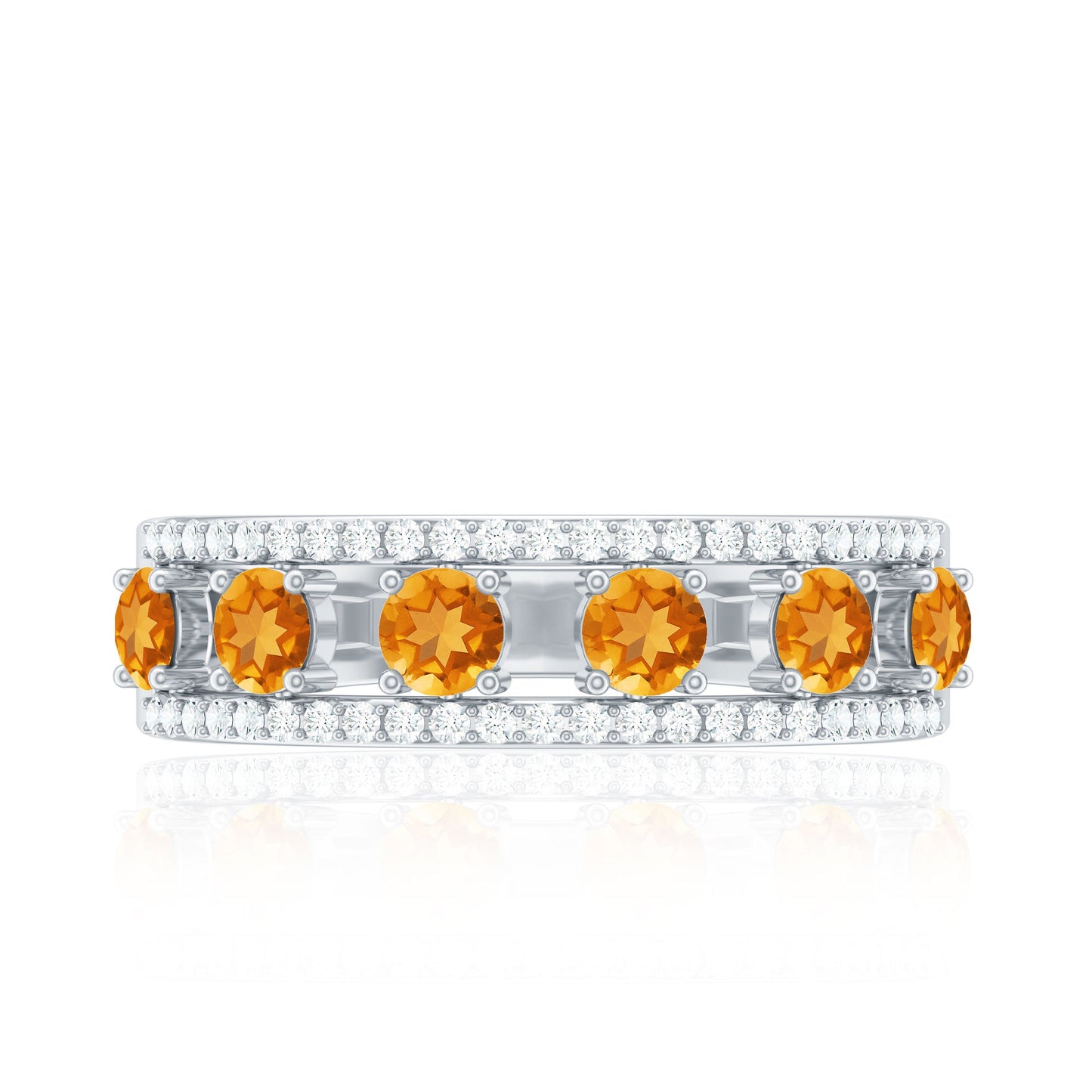 Natural Citrine Diamond Half Eternity Band Ring for Anniversary