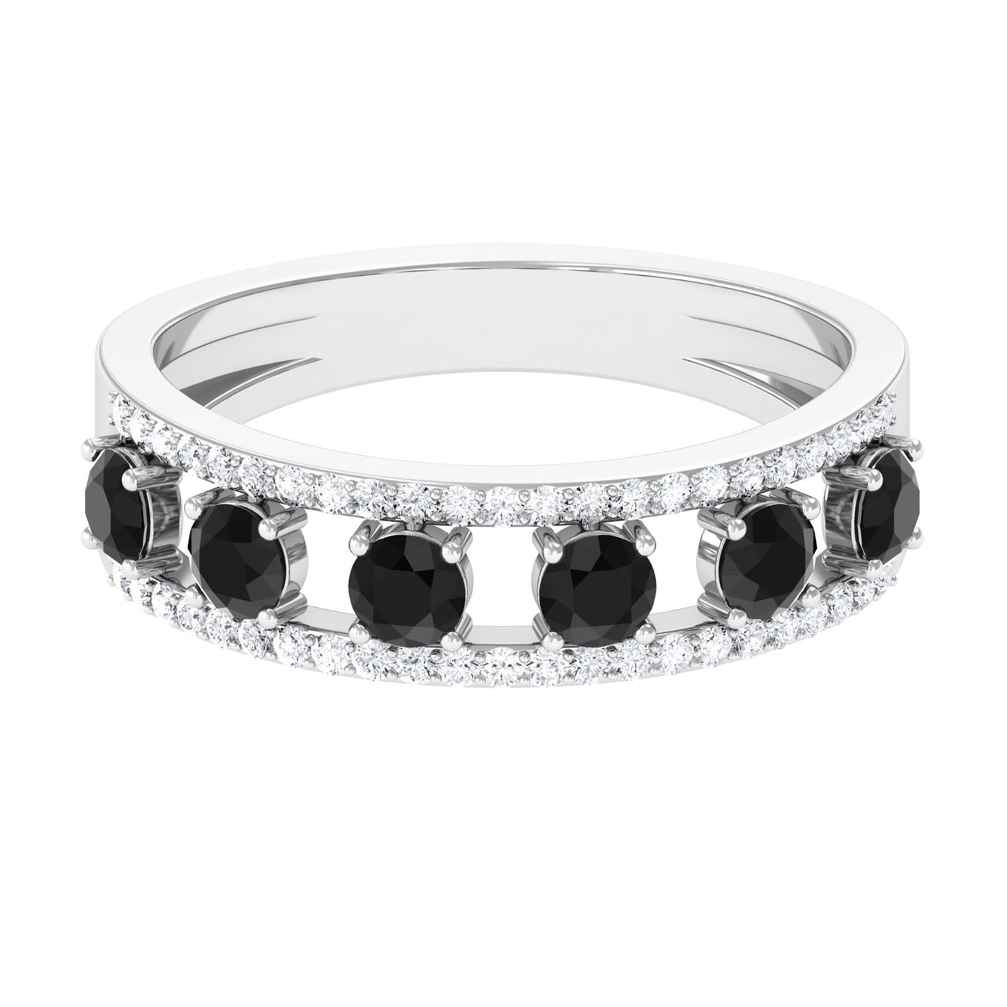 Black Spinel Anniversary Band Ring with Diamond