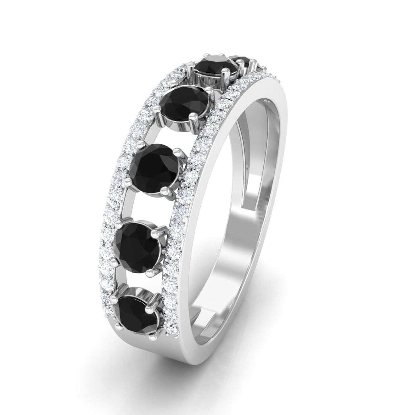 Black Spinel Anniversary Band Ring with Diamond