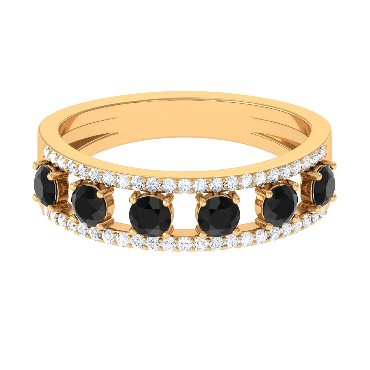 Black Spinel Anniversary Band Ring with Diamond