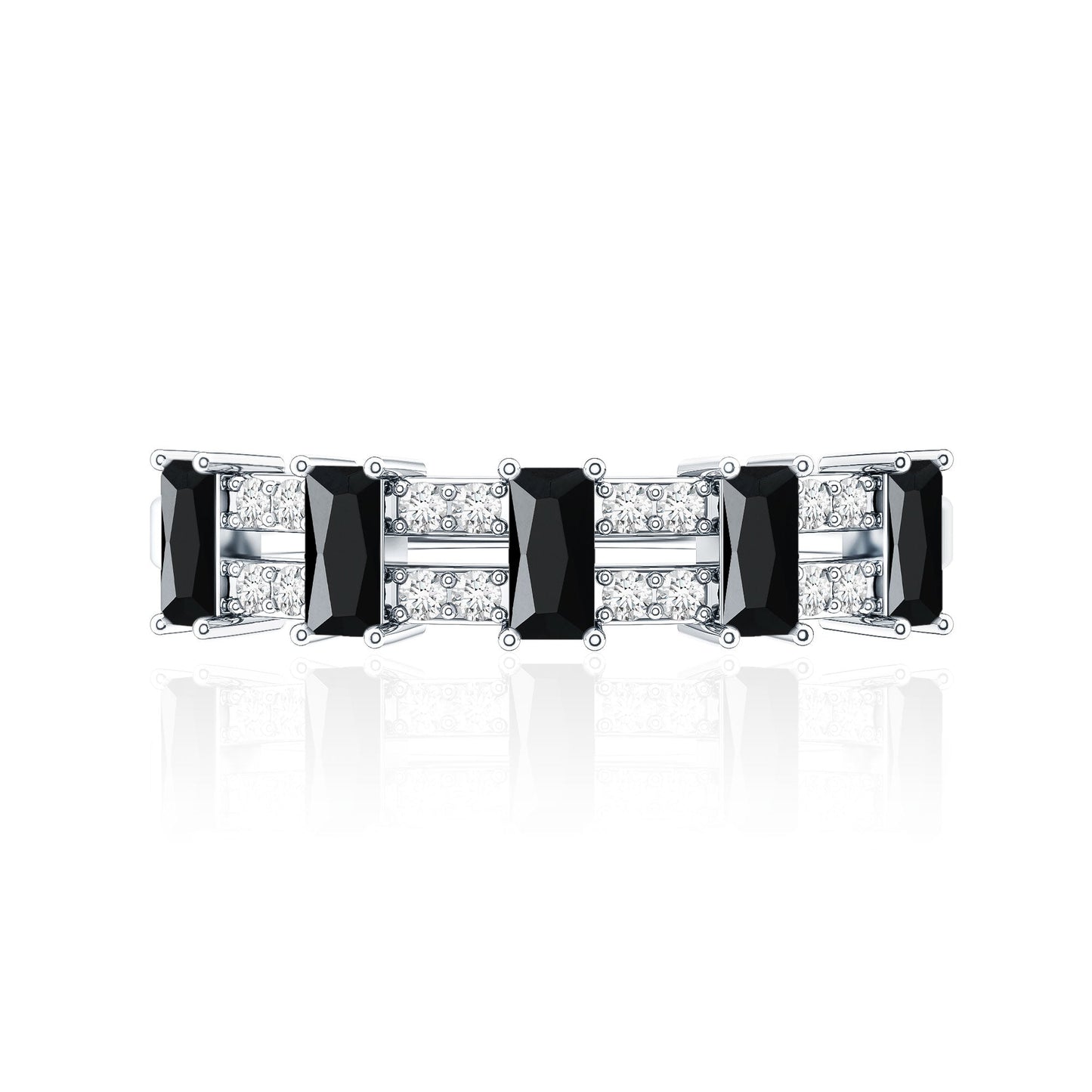 Real Black Spinel and Diamond Wide Band Ring