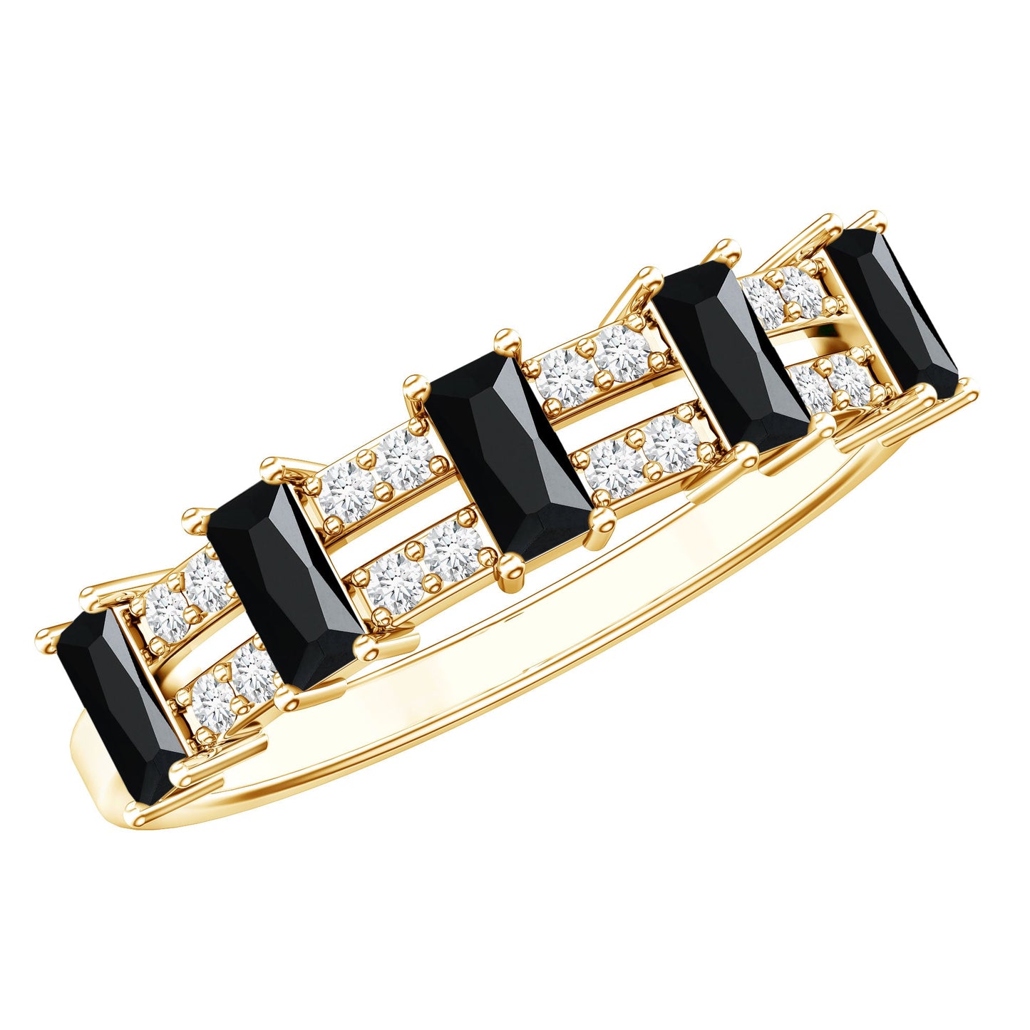 Real Black Spinel and Diamond Wide Band Ring