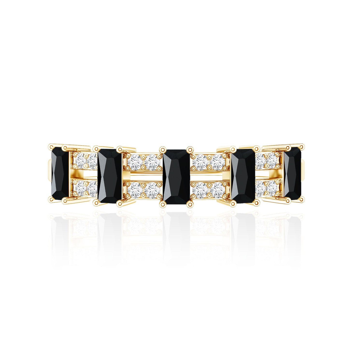 Real Black Spinel and Diamond Wide Band Ring