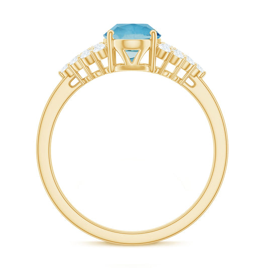Solitaire 1 Carat Aquamarine Oval Engagement Ring with Diamond Cluster