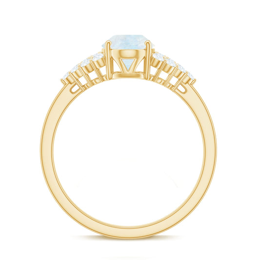 0.6 Carat Oval Cut Moonstone Engagement Ring with Diamond Accent