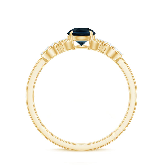 0.6 Carat Round London Blue Topaz Engagement Ring with Criss Cross Diamond