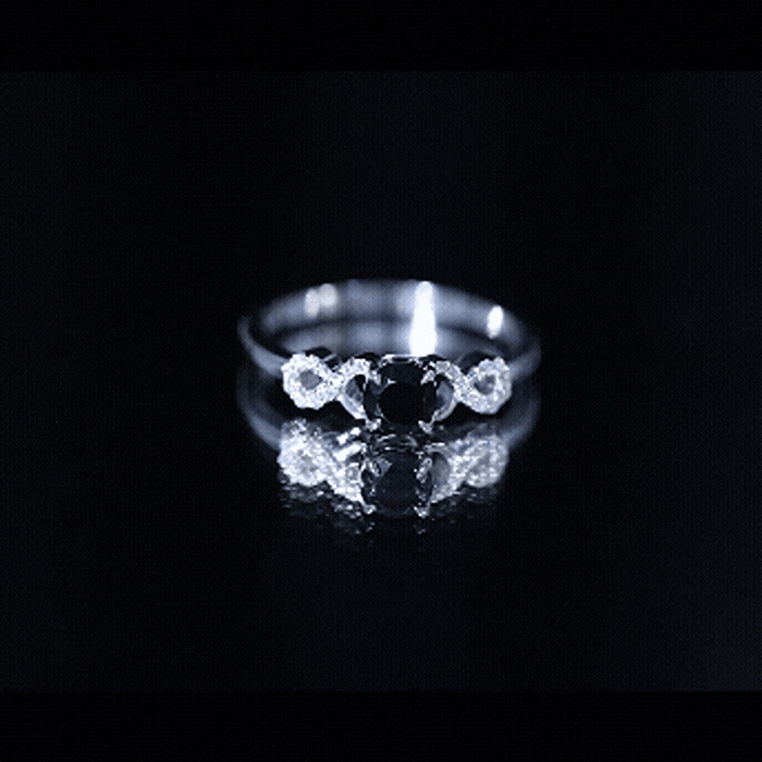 Certified 0.8 Carat Lab Grown Black and White Diamond Engagement Ring with Infinity Knot