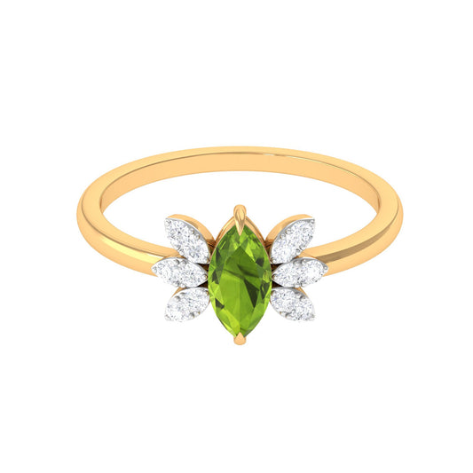 0.7 Carat Marquise Cut Peridot Promise Ring with Diamond Stones