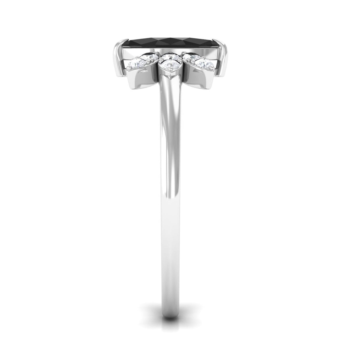 0.7 Carat Claw Set Marquise Black Spinel and Diamond Promise Ring