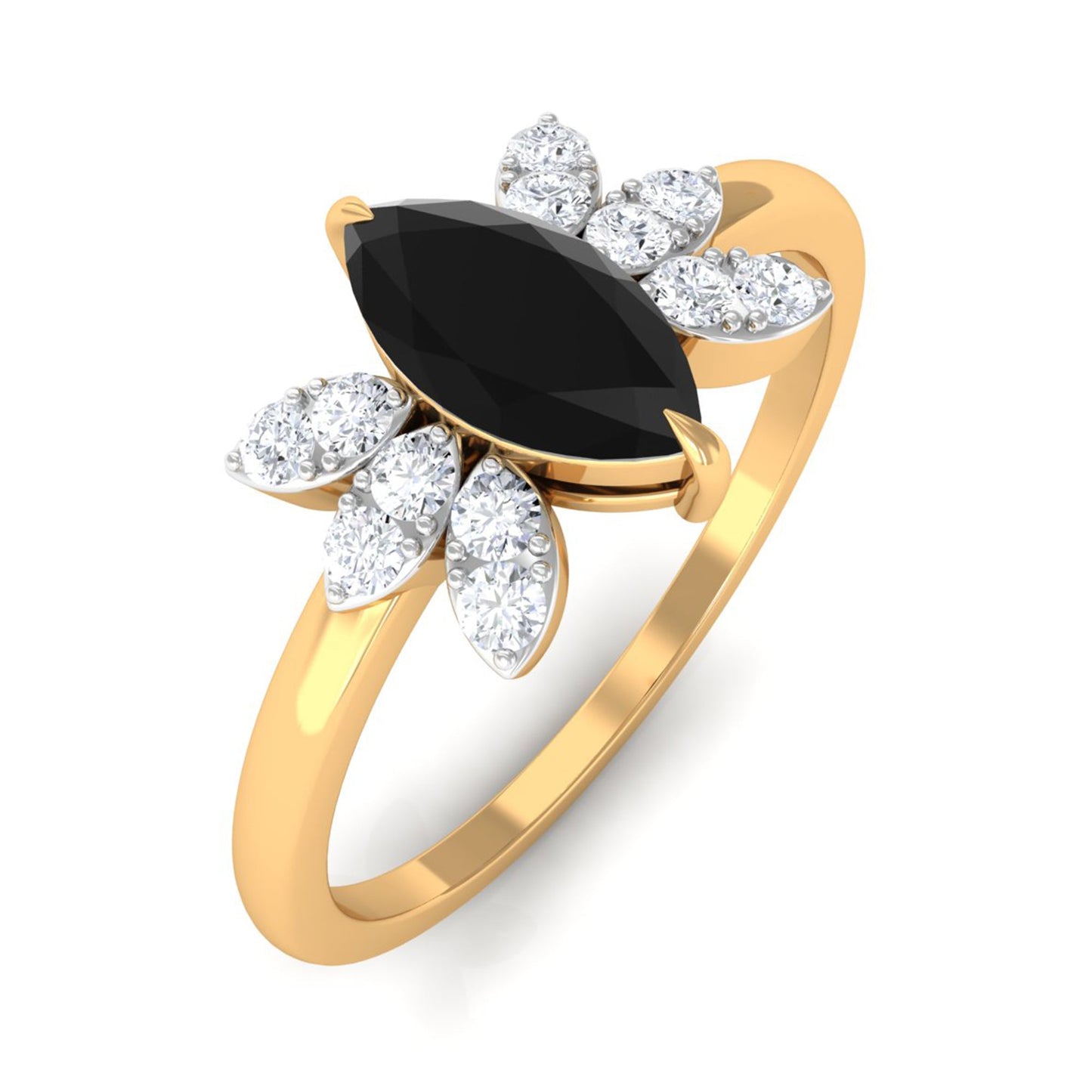 0.7 Carat Claw Set Marquise Black Spinel and Diamond Promise Ring