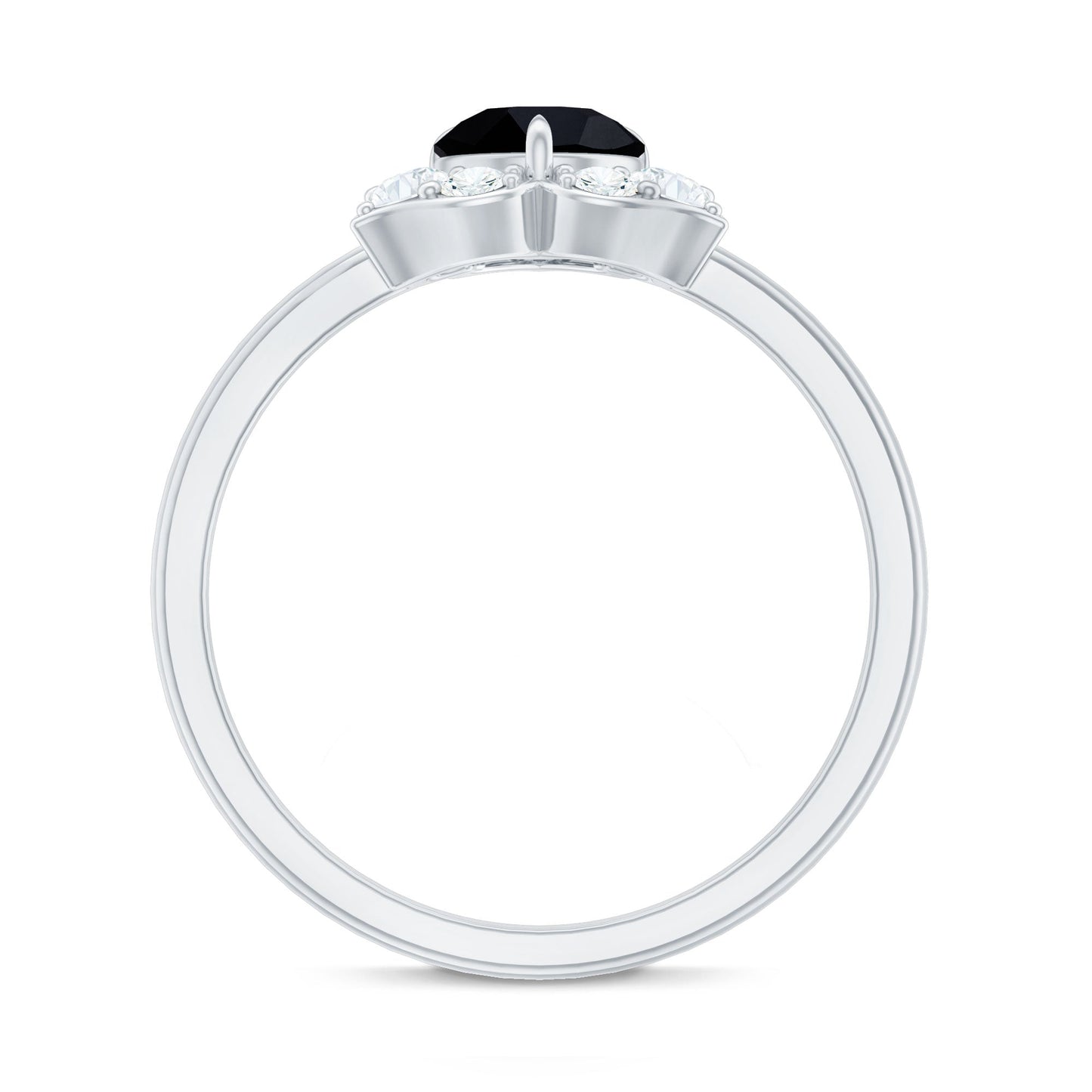 Natural Black Spinel Flower Engagement Ring with Diamond