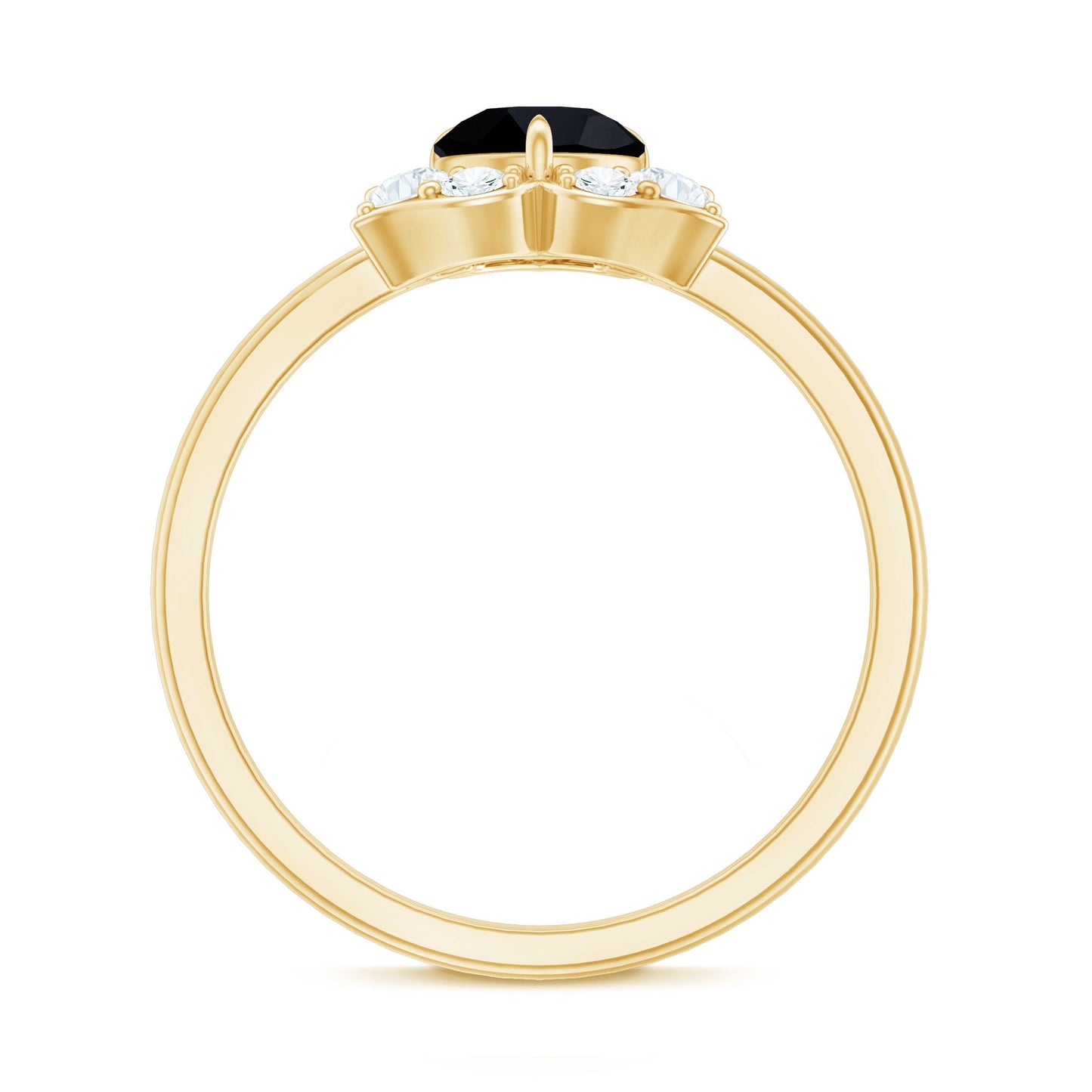 Natural Black Spinel Flower Engagement Ring with Diamond