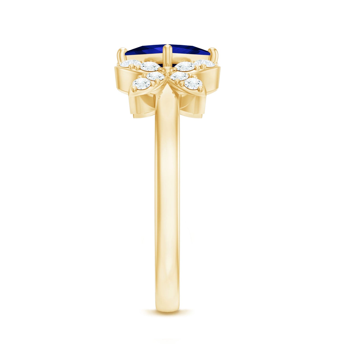 Certified 1.5 Carat Princess Cut Lab Grown Blue Sapphire Engagement Ring with Diamond Flower